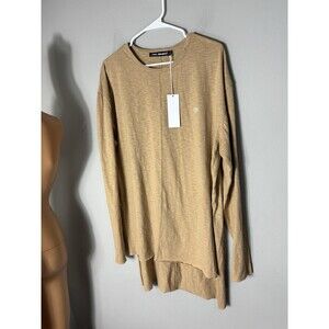 SOUL SIBLINGS | Tan  Slub Drop Hem Long Sleeve T-shirt | Men's Size XL